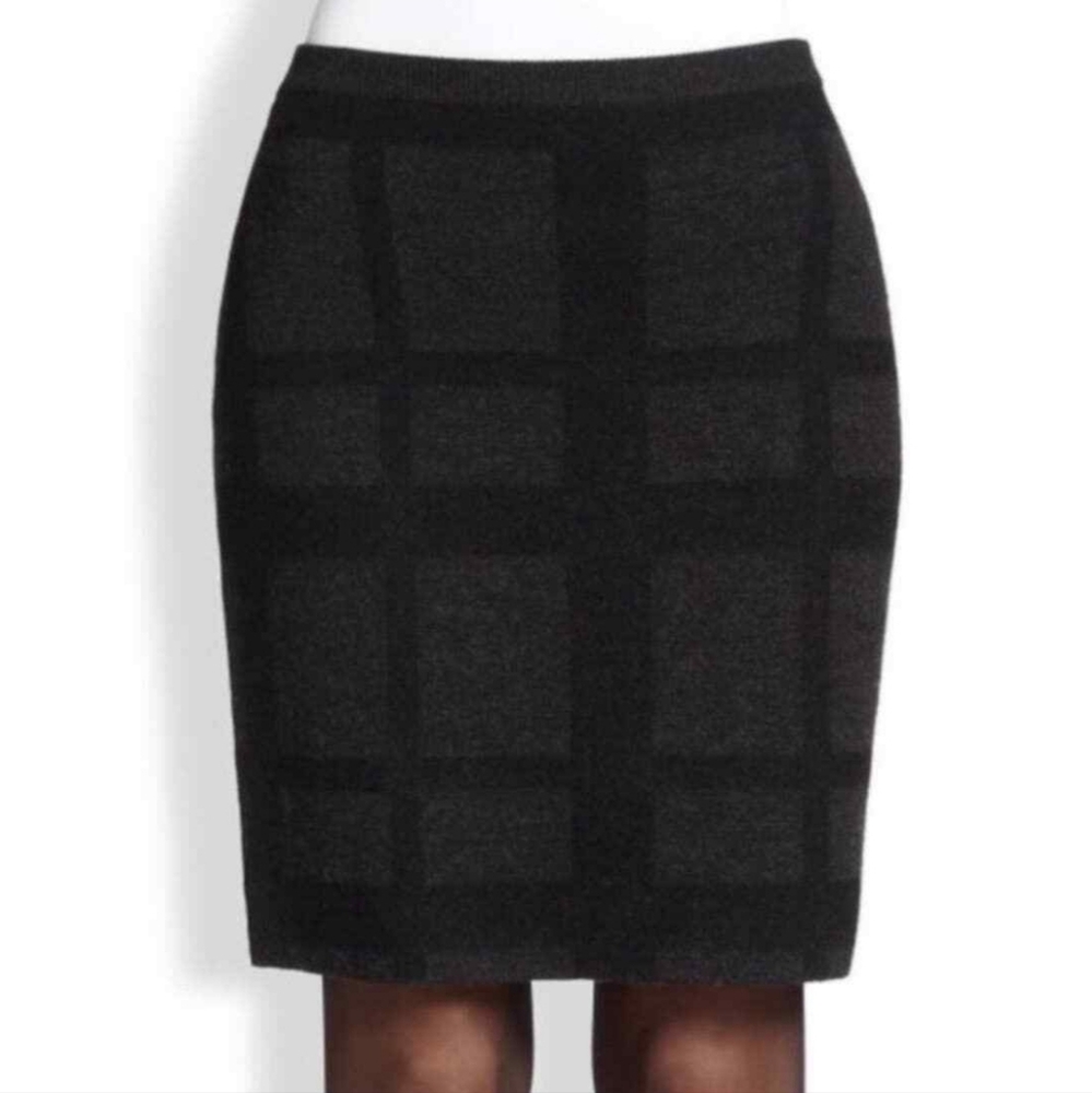 Eileen Fisher Merino Wool Mini Skirt In Black Plaid